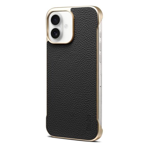 Per iPhone 16 Plus Denior A20 Custodia per telefono senza cornice MagSafe in vera pelle Litchi Texture (nero)