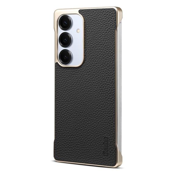 Per Samsung Galaxy S25 5G Denior A20 Custodia per telefono MagSafe senza cornice in vera pelle Litchi Texture (nero)