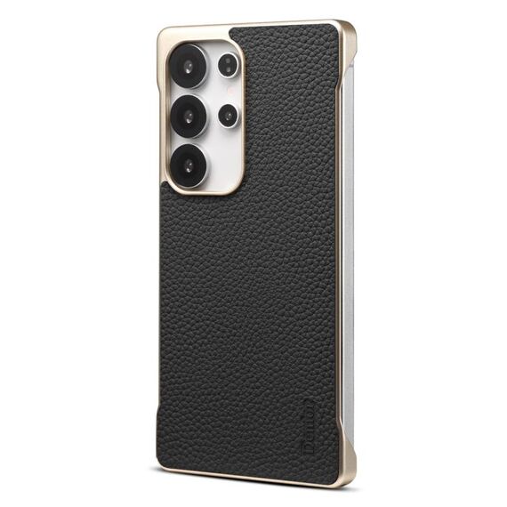 Per Samsung Galaxy S25 Ultra 5G Denior A20 Custodia per telefono MagSafe senza cornice in vera pelle Litchi Texture (nero)