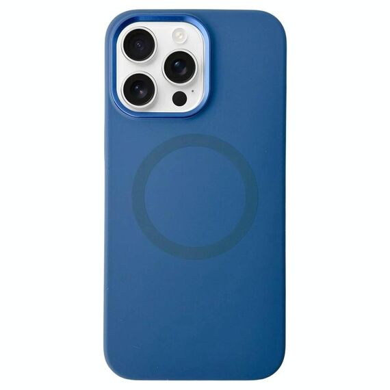 Per iPhone 12 Pro Max Custodia per telefono MagSafe in silicone liquido con struttura in metallo (blu navy)