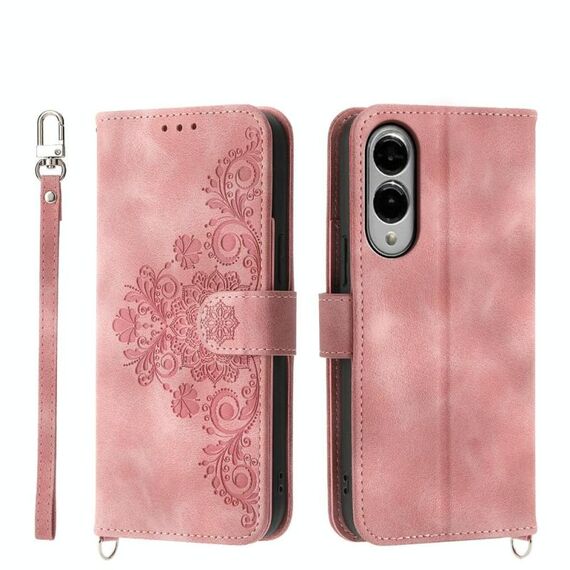 Per Samsung Galaxy S25 Edge 5G Custodia in pelle con motivo a fiori in rilievo (rosa)