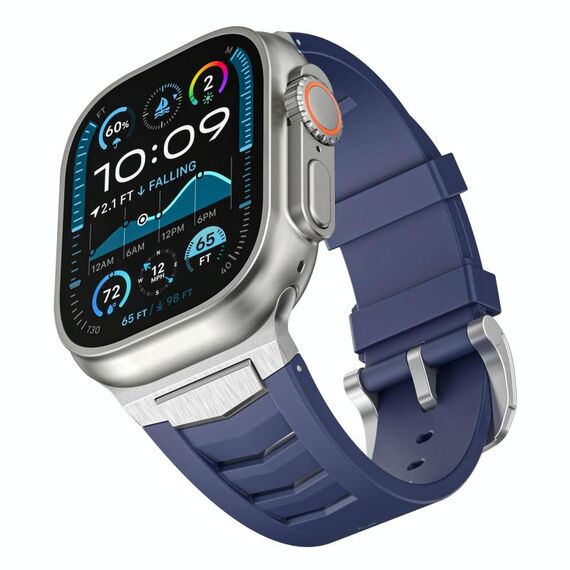 Per Apple Watch Ultra / Ultra 2 49mm Cinturino per orologio in fluorogomma con fibbia in acciaio inossidabile (blu argento)