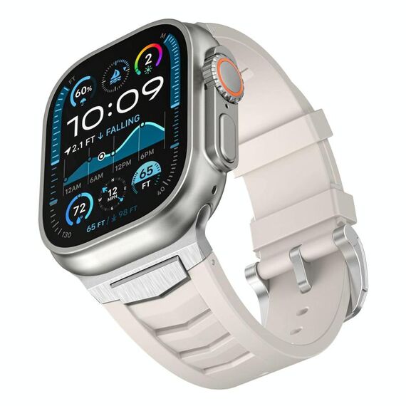 Per Apple Watch Ultra / Ultra 2 49mm Cinturino per orologio in fluorogomma con fibbia in acciaio inossidabile (argento chiaro)