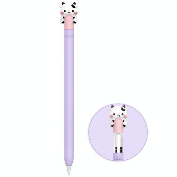 Per Apple Pencil 1 LC129-1 Custodia protettiva in silicone anti-rotolamento per penna stilo (mucca rosa viola)