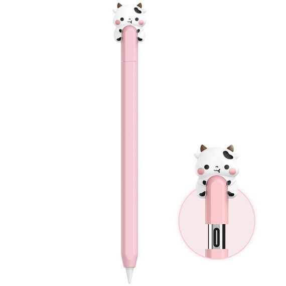Per Apple Pencil USB-C LC129-3 Custodia protettiva in silicone anti-rotolamento per penna stilo (mucca rosa)