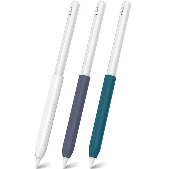 LC182-X 3 pezzi / set Custodia protettiva in silicone per stilo per Apple Pencil 2 / Pro / USB-C (bianco + blu + verde scuro)