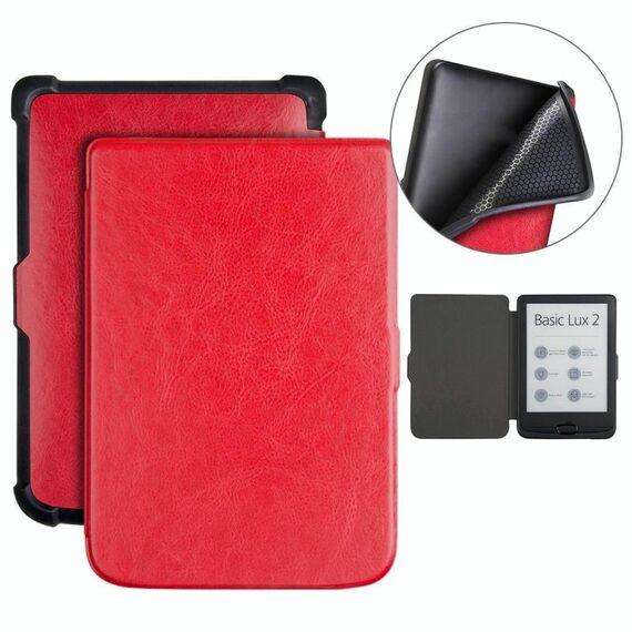 Per Pocketbook B606 628 633 632 627 616 Custodia per tablet intelligente in pelle TPU con texture Crazy Horse (rosso)