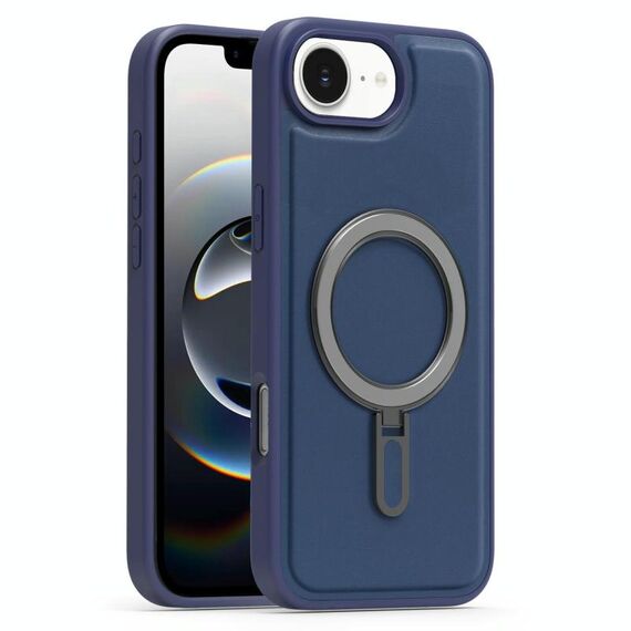 Per iPhone 16e Silver Shield MagSafe Holder Custodia antiurto per telefono (blu scuro)