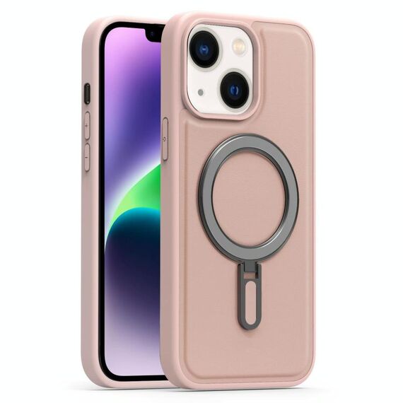 Per iPhone 14 Plus Silver Shield MagSafe Holder Custodia antiurto per telefono (rosa)