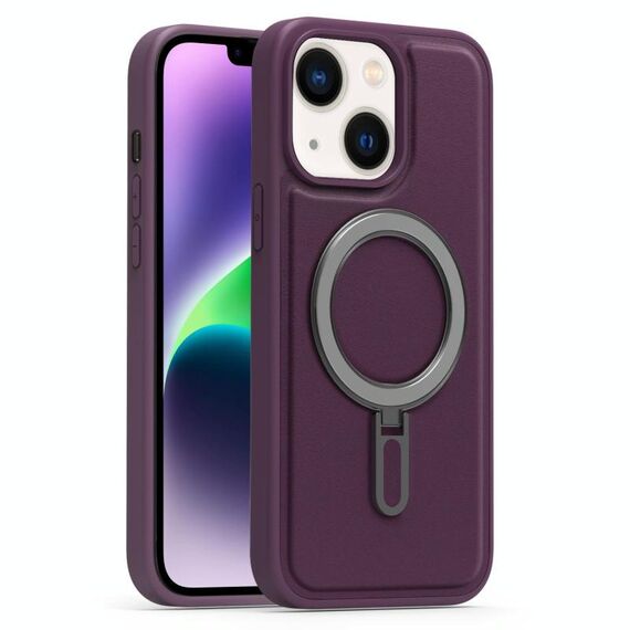 Per iPhone 14 Plus Silver Shield MagSafe Holder Custodia antiurto per telefono (viola)
