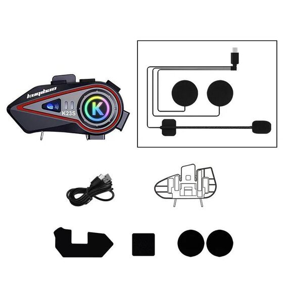 Auricolari Bluetooth per casco Kuqibao K23S 1000m Interfono Bluetooth per moto per 2 persone con auricolare impermeabile leggero (grano duro)