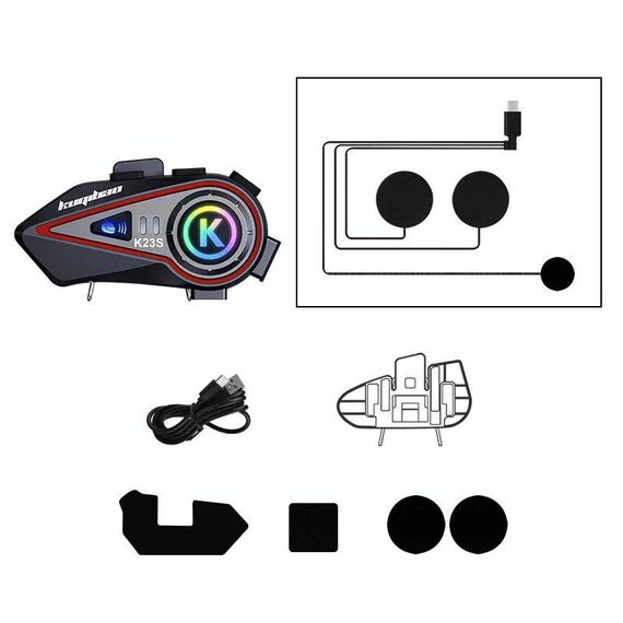 Auricolari Bluetooth per casco Kuqibao K23S 1000m Interfono Bluetooth per moto per 2 persone con auricolare impermeabile leggero (grano tenero)