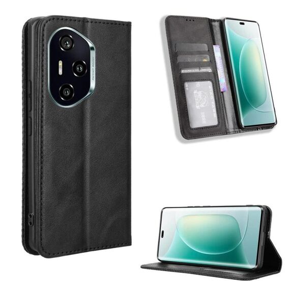 Per Honor 300 Pro 5G / 300 Ultra 5G Custodia per telefono in pelle con fibbia magnetica e texture retrò (nero)