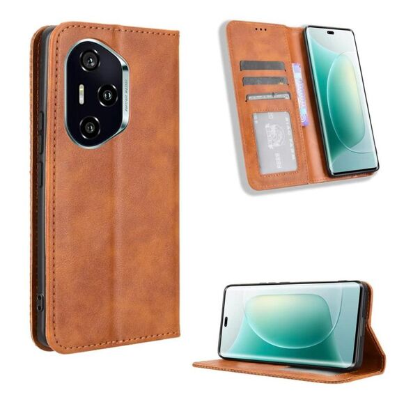 Custodia in pelle con texture retrò e fibbia magnetica per Honor 300 Pro 5G / 300 Ultra 5G (marrone)