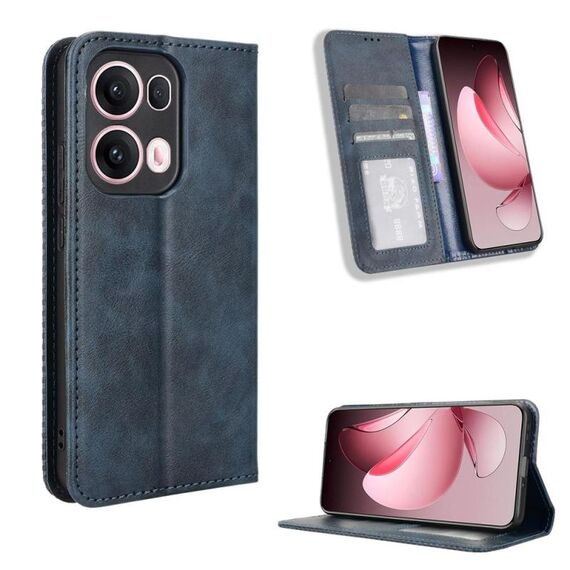 Custodia in pelle con texture retrò e fibbia magnetica globale per OPPO Reno13 Pro 5G (blu)