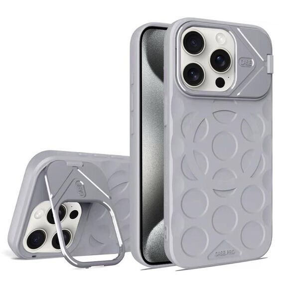 Per iPhone 15 Pro Lens Frame Holder MagSafe PC Hybrid TPU Custodia per telefono (grigio titanio)