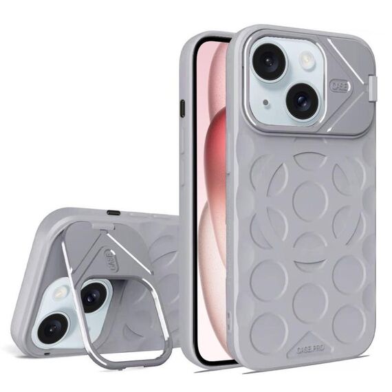 Per iPhone 15 Plus Lens Frame Holder MagSafe PC Hybrid TPU Custodia per telefono (grigio titanio)