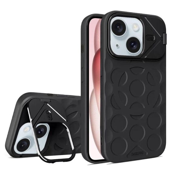 Per iPhone 15 Lens Frame Holder MagSafe PC Hybrid TPU Custodia per telefono (nero)