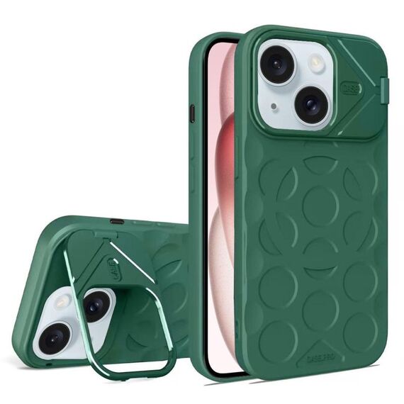 Per iPhone 15 Lens Frame Holder MagSafe PC Hybrid TPU Custodia per telefono (verde scuro)
