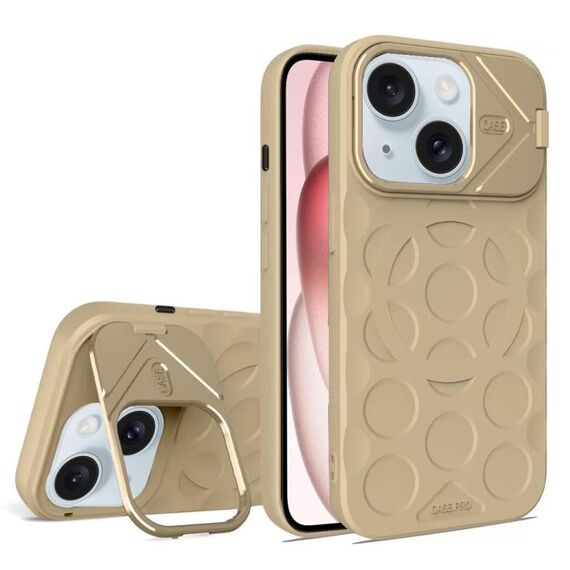 Per iPhone 15 Lens Frame Holder MagSafe PC Hybrid TPU Custodia per telefono (oro deserto)