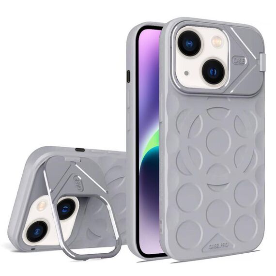 Per iPhone 14 Lens Frame Holder MagSafe PC Hybrid TPU Custodia per telefono (grigio titanio)