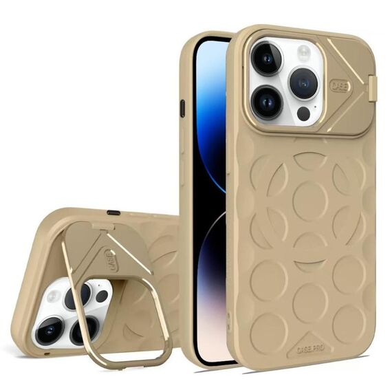 Per iPhone 14 Pro Max Lens Frame Holder MagSafe PC Hybrid TPU Custodia per telefono (oro deserto)