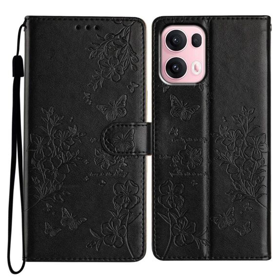 Per OPPO Reno13 Pro Custodia in pelle con farfalle e fiori globali (nero)