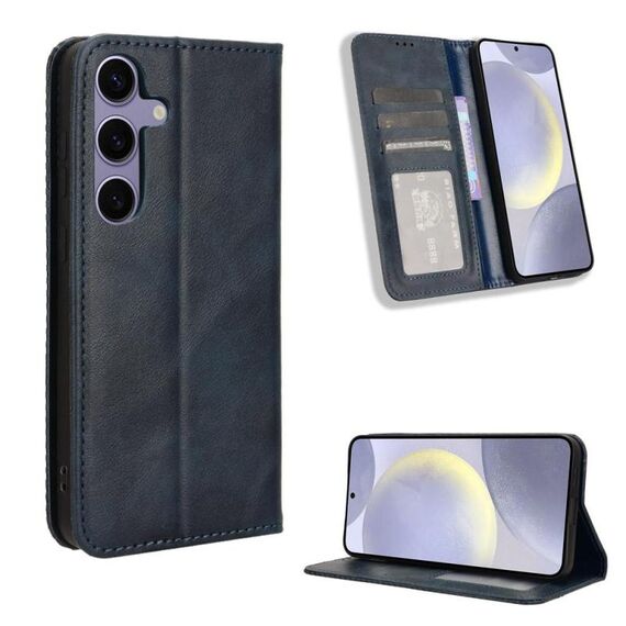Per Samsung Galaxy S25+ 5G Custodia per telefono in pelle con fibbia magnetica e texture retrò (blu)