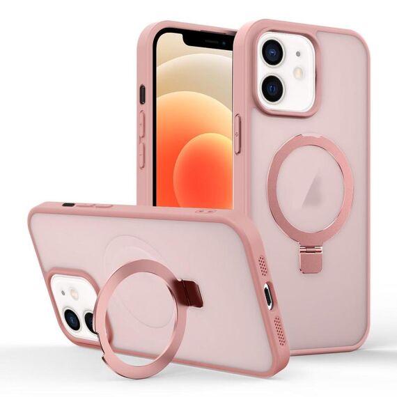 Per iPhone 12 Custodia per telefono con supporto MagSafe ad anello effetto pelle (rosa)