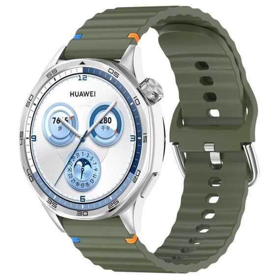 Cinturino per orologio in silicone con cucitura a grana ondulata e fibbia in acciaio argentato da 20 mm (verde militare)