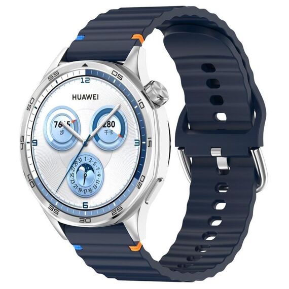 Cinturino per orologio in silicone con cucitura a grana ondulata e fibbia in acciaio argentato da 20 mm (blu notte)