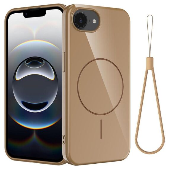 Per iPhone 16e Custodia per telefono antiurto in TPU lucido MagSafe con cordino (oro)