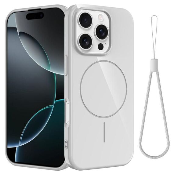 Per iPhone 16 Pro Max Custodia per telefono antiurto in TPU lucido MagSafe con cordino (bianco)