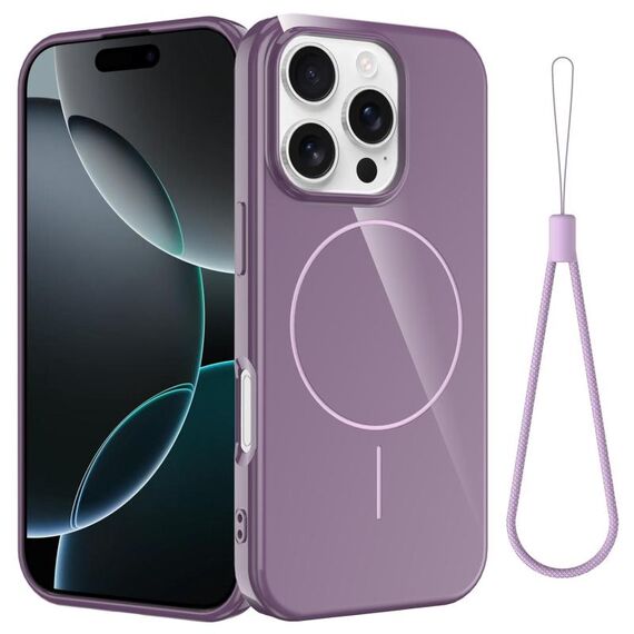 Per iPhone 16 Pro Custodia per telefono antiurto in TPU lucido MagSafe con cordino (viola)
