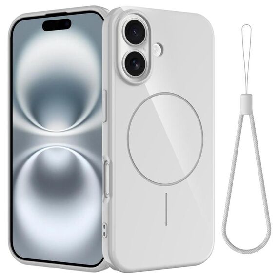 Per iPhone 16 Plus Custodia per telefono antiurto in TPU lucido MagSafe con cordino (bianco)