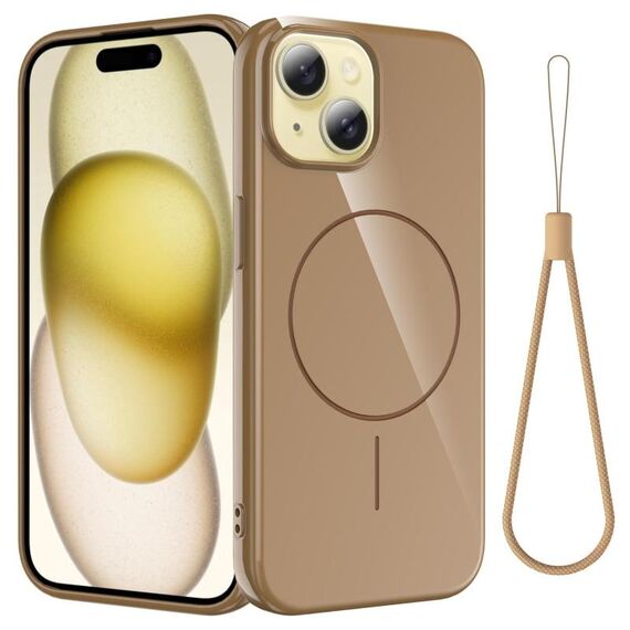 Per iPhone 13 Custodia per telefono antiurto in TPU lucido MagSafe con cordino (oro)