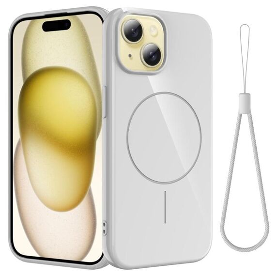 Per iPhone 13 Custodia per telefono antiurto in TPU lucido MagSafe con cordino (bianco)