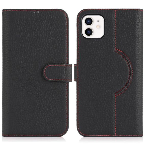 Per iPhone 11 Custodia per telefono MagSafe in vera pelle con portafoglio per carte (nero litchi)