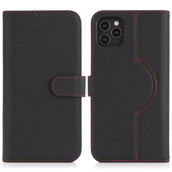 Per iPhone 15 Pro Max Custodia per telefono MagSafe in vera pelle con portafoglio per carte (nero litchi)