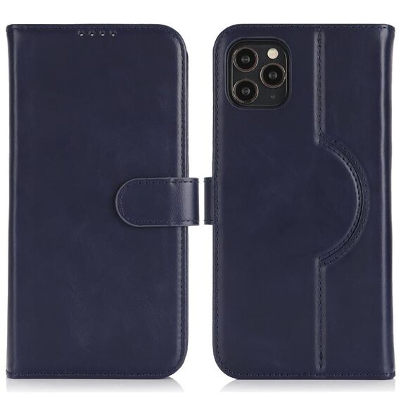 Per iPhone 16 Pro Custodia per telefono MagSafe in vera pelle con portafoglio per carte (blu scuro)