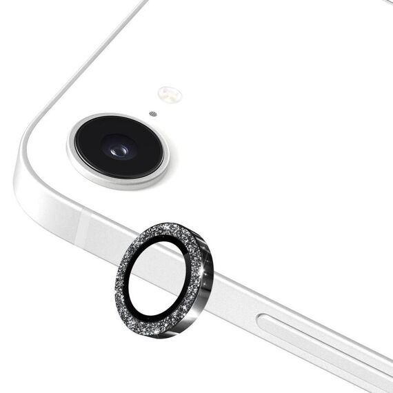 Per iPhone 16e ENKAY Hat-Prince Glitter Obiettivo della fotocamera posteriore Anello in lega di alluminio Pellicola in vetro temperato (nero)