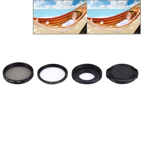 JUNESTAR 4 in 1 Filtro obiettivo professionale da 40,5 mm (CPL + UV) e custodia per custodia impermeabile Anello adattatore e cappuccio protettivo per obiettivo per GoPro HERO4 / 3+ / 3 Sport Action Camera
