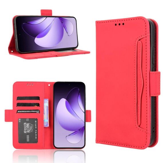 Custodia in pelle per OPPO Reno13 5G con texture in vitello e slot per schede (rossa)