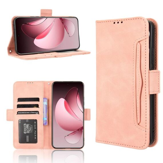 Per OPPO Reno13 Pro 5G Custodia per telefono in pelle con slot per schede e texture in vitello con effetto pelle di vitello globale (rosa)