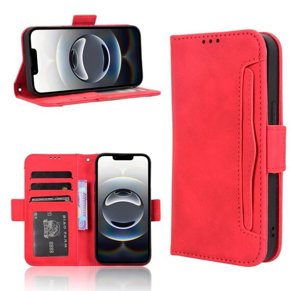 Per iPhone 16e Custodia per telefono in pelle con slot per schede e texture in vitello (rosso)