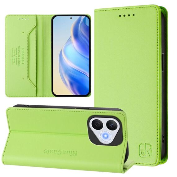 Per Honor 400 Lite RC01 Custodia per telefono in pelle con doppia piegatura e aspirazione magnetica RFID (verde erba)