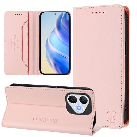 Per Honor 400 Lite RC01 Custodia per telefono in pelle RFID con ventosa magnetica a doppia piega (rosa)