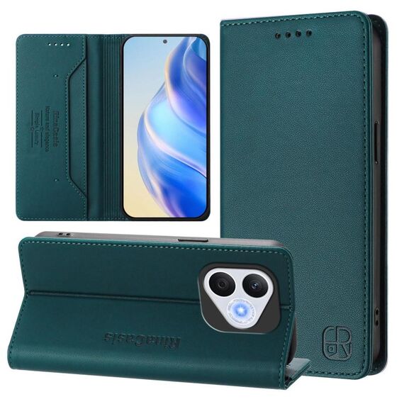 Per Honor 400 Lite RC01 Custodia per telefono in pelle RFID con ventosa magnetica a doppia piega (verde scuro)
