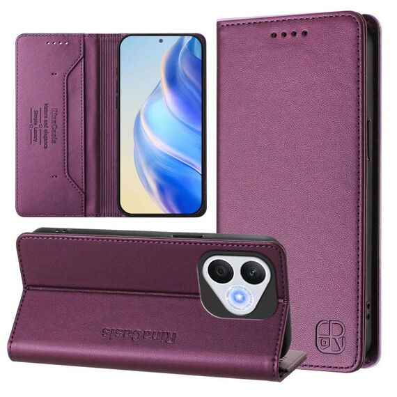 Per Honor 400 Lite RC01 Custodia per telefono in pelle RFID con ventosa magnetica a doppia piega (viola)