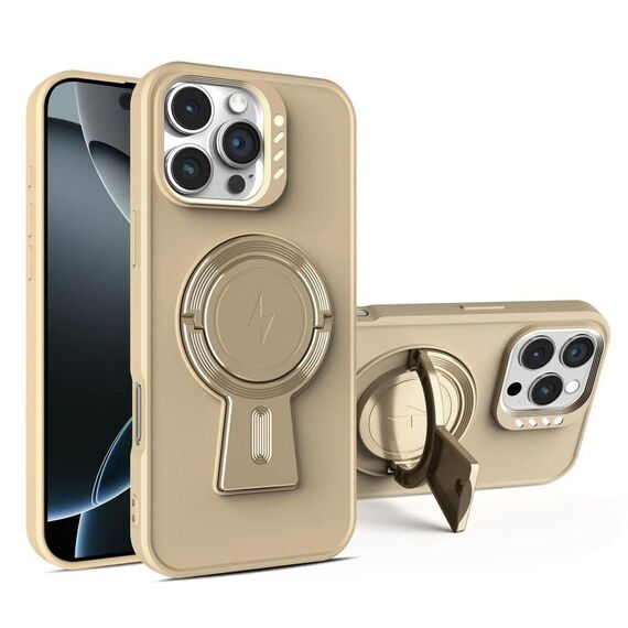 Per iPhone 16 Pro Y-shape Holder MagSafe Rugged Shockproof Phone Case (Desert Gold)